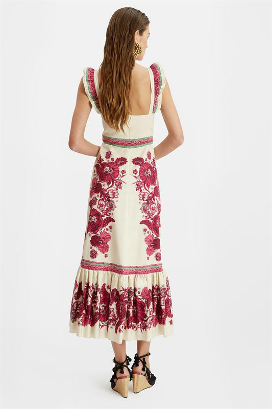 Vestido midi floral sin mangas con escote en forma de corazón
