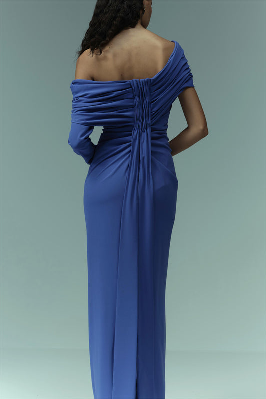 Solid Off-Shoulder Ruched Maxi Dress