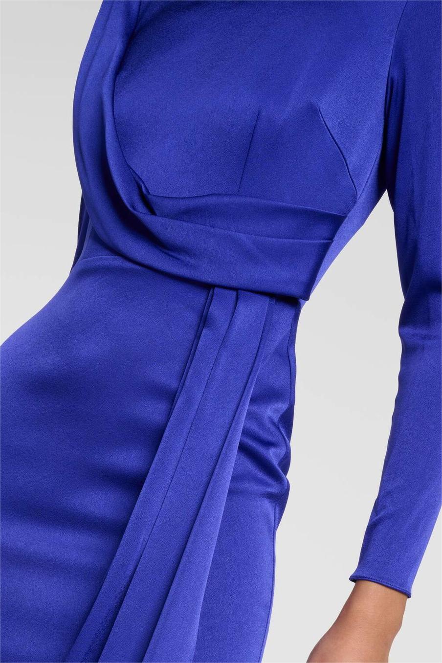 Vestido midi de satén liso de manga larga