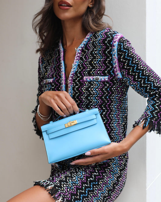 Hermès Kelly Pochette Bag in Bleu Celeste Swift Leather with Gold Hardware