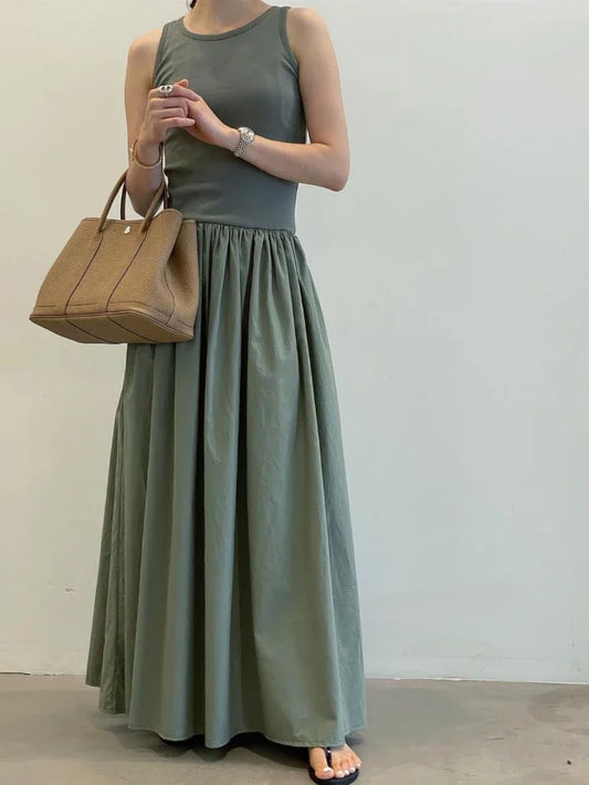 Vestido largo elegante de verano sin mangas para mujer, estilo coreano chic, estilo vintage, informal, largo