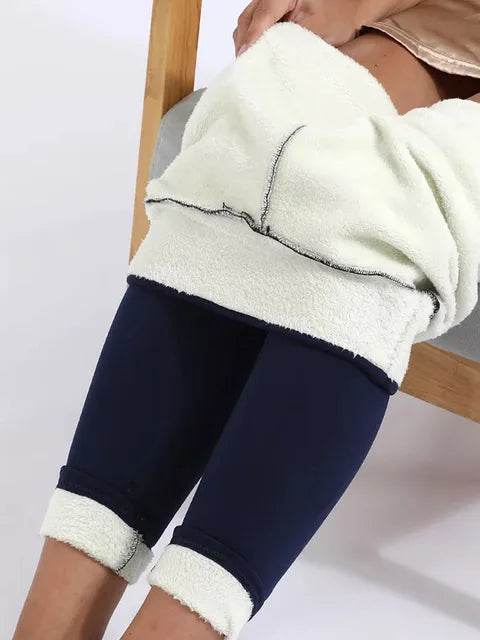 Pantalones de mujer cálidos de invierno, leggings gruesos de terciopelo, leggings negros de cintura alta, pantalones de compresión de lana de cordero gruesa, pantalones resistentes al frío