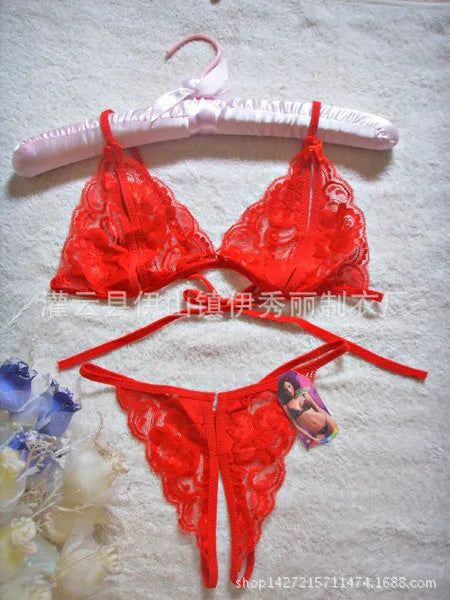 Lencería sexy para mujer, lencería erótica caliente, transparente, abierta, con encaje de leche, ropa interior sexy, sujetador + pantalones T, ropa exótica
