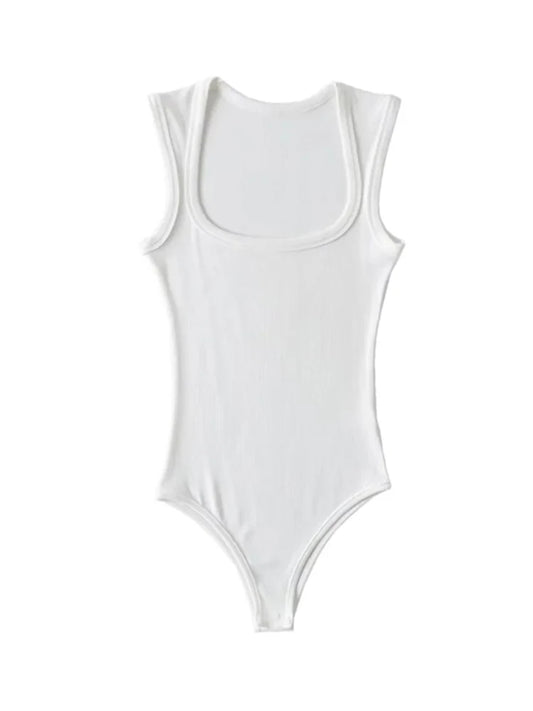 Body vintage ajustado sin mangas con cuello cuadrado para mujer, chaleco sexy con hombros descubiertos, mono liso con espalda descubierta