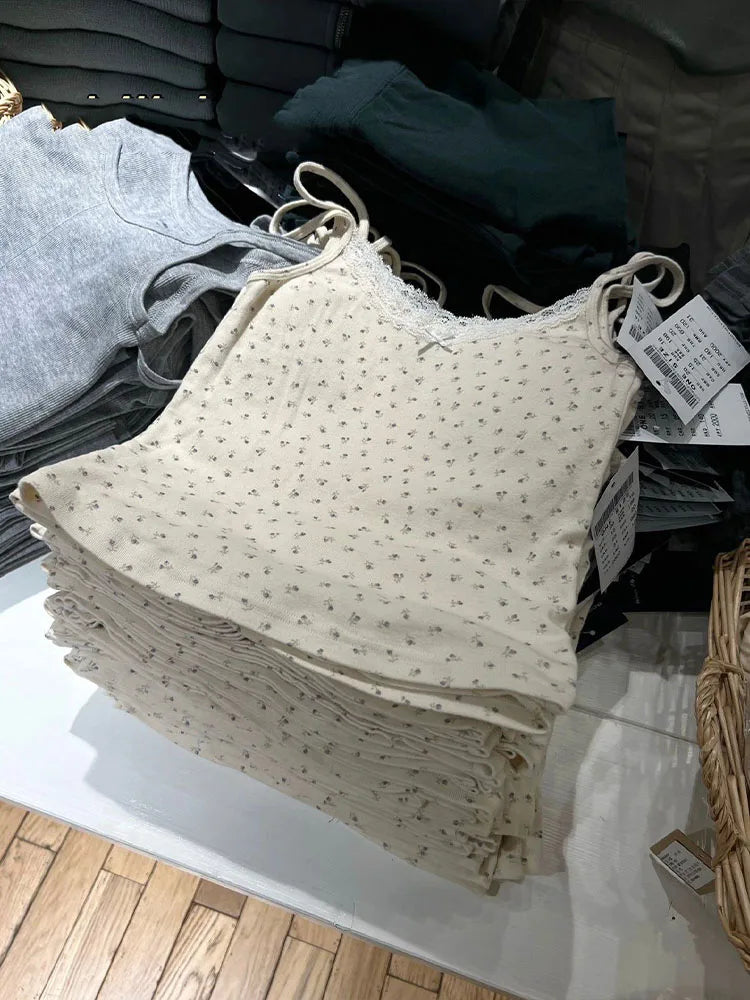 Y2K Sweet Girl Knitted Cotton Lace Sleeveless Top 2025 New Summer Fashion Ladies Slim Camis Vest Hot Chic Women Casual Tops