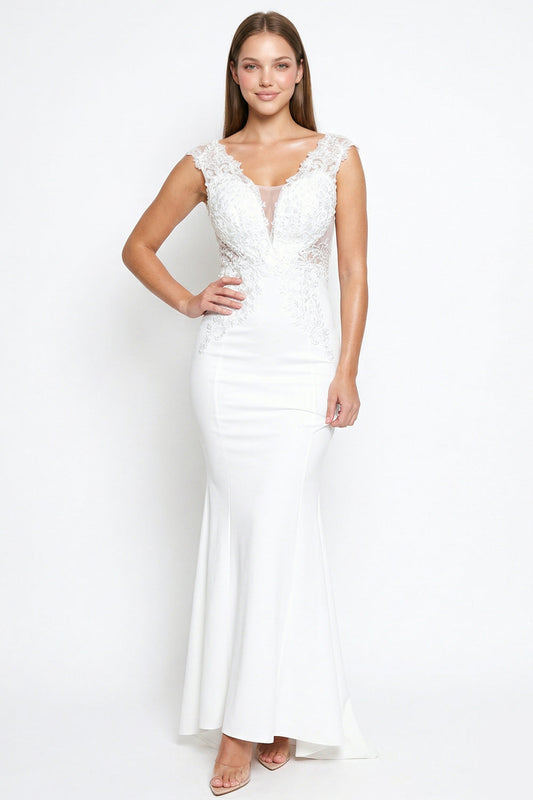 Symphony Dress - Off The Shoulder With Flower Lace And Rhinestone Trumpet/Mermaid Maxi Dress