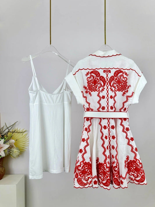 ZIMMERMANN EMBROIDERED SHORT-SLEEVE MINI DRESS 270267