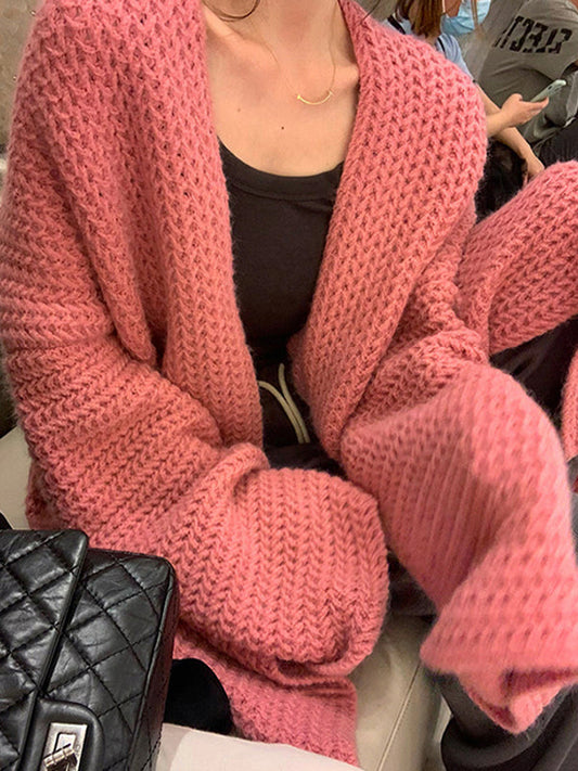 Vintage Solid Color Oversized Knit Cardigan