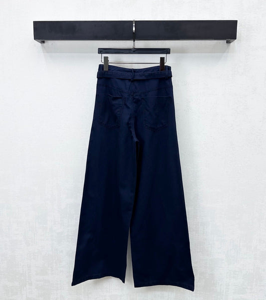 CC Wide-Leg Trousers Navy Blue Cotton Lyocell 350200