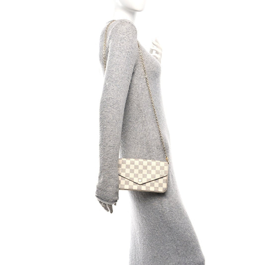 Damier Azur Pochette Felicie Chain Wallet Rose Ballerine