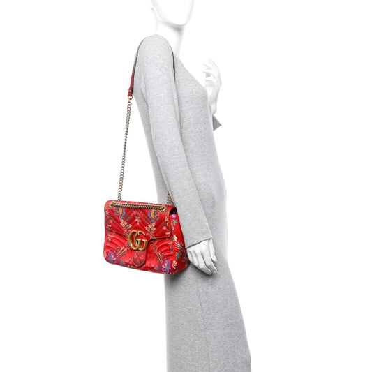 Jacquard Matelasse Floral Medium GG Marmont Shoulder Bag Red
