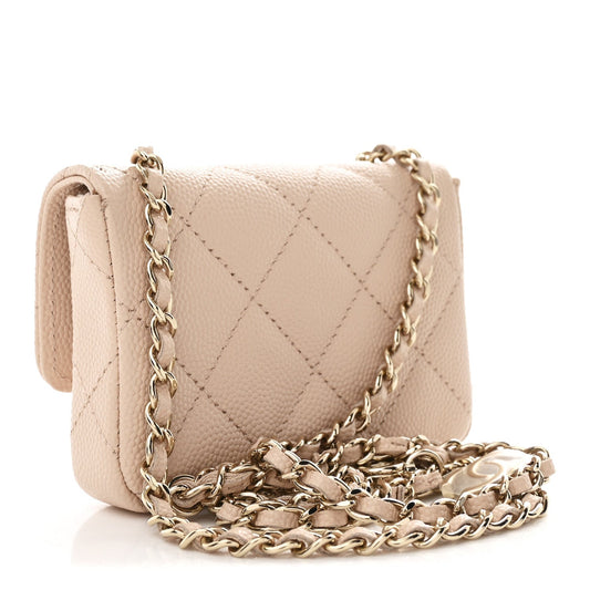 Caviar Quilted Mini Chain Belt Bag Light Beige