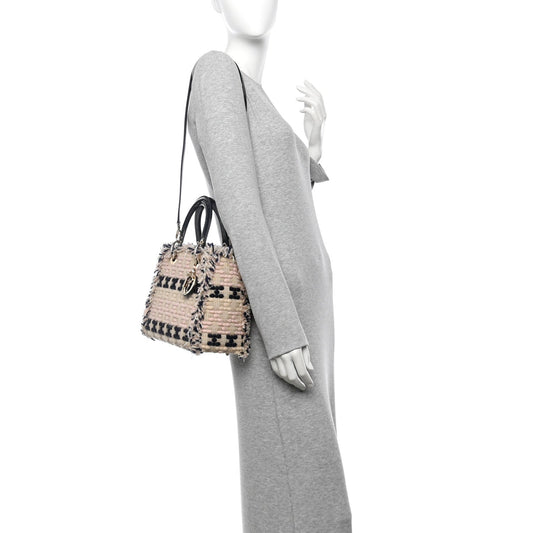 Tweed Fringe Medium Lady Dior Beige Multicolor
