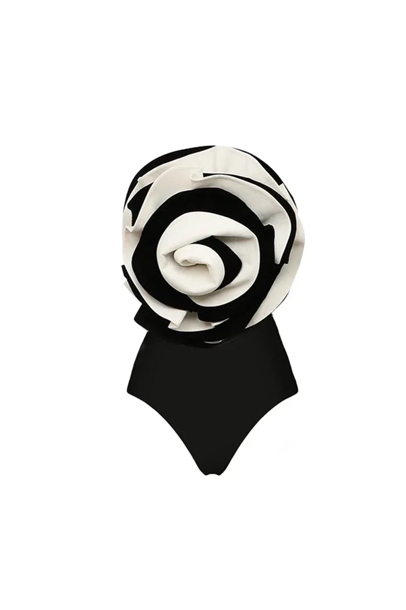 Black and White Floral Swimsuit Set