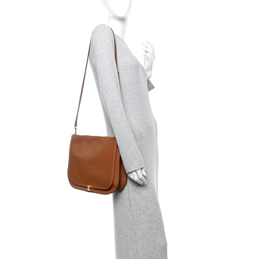 Shiny Lambskin Soft Triomphe Besace Bag Soft Tan