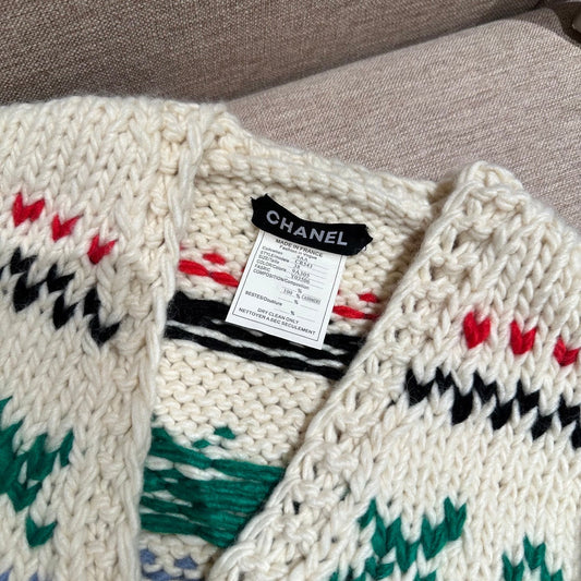 Chanel 25S Vintage White Colorful Cardigan Knitted 333181