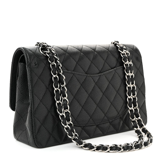 Caviar Quilted Medium Double Flap Black