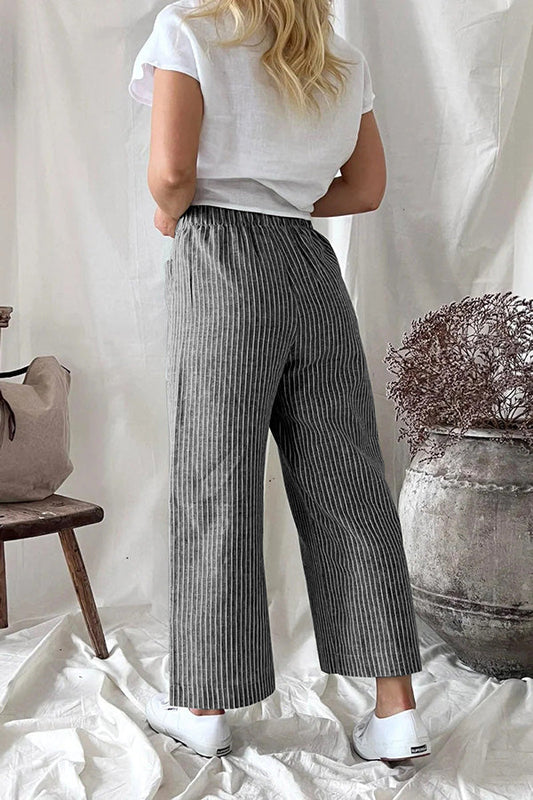 Pantalones rectos casuales de algodón y lino para mujer