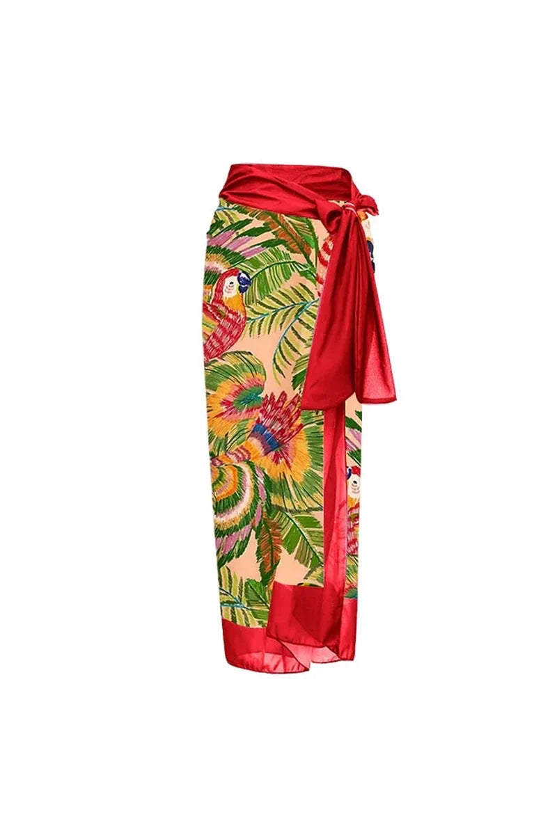 3D Red Floral Embellished One-Piece Swimsuit