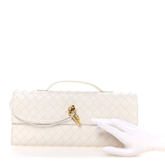 Nappa Intrecciato Long Andiamo Top Handle Clutch White