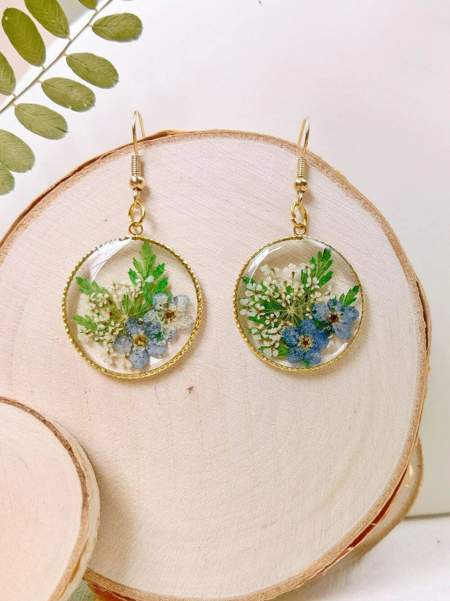 Pendientes de flores prensadas de resina - Nomeolvides del Bosque