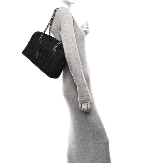 Nylon Tessuto Impuntu Quilted Shoulder Bag Black