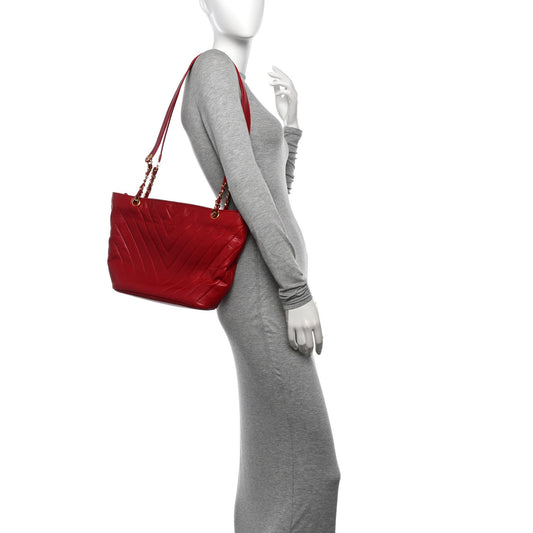 Lambskin Chevron Quilted Shoulder Bag Red