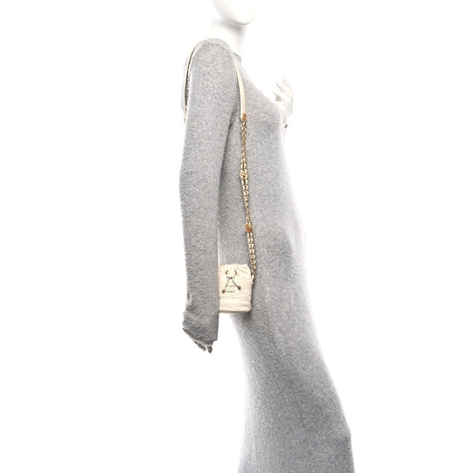 Caviar Quilted Twist Your Buttons Mini Bucket Bag White