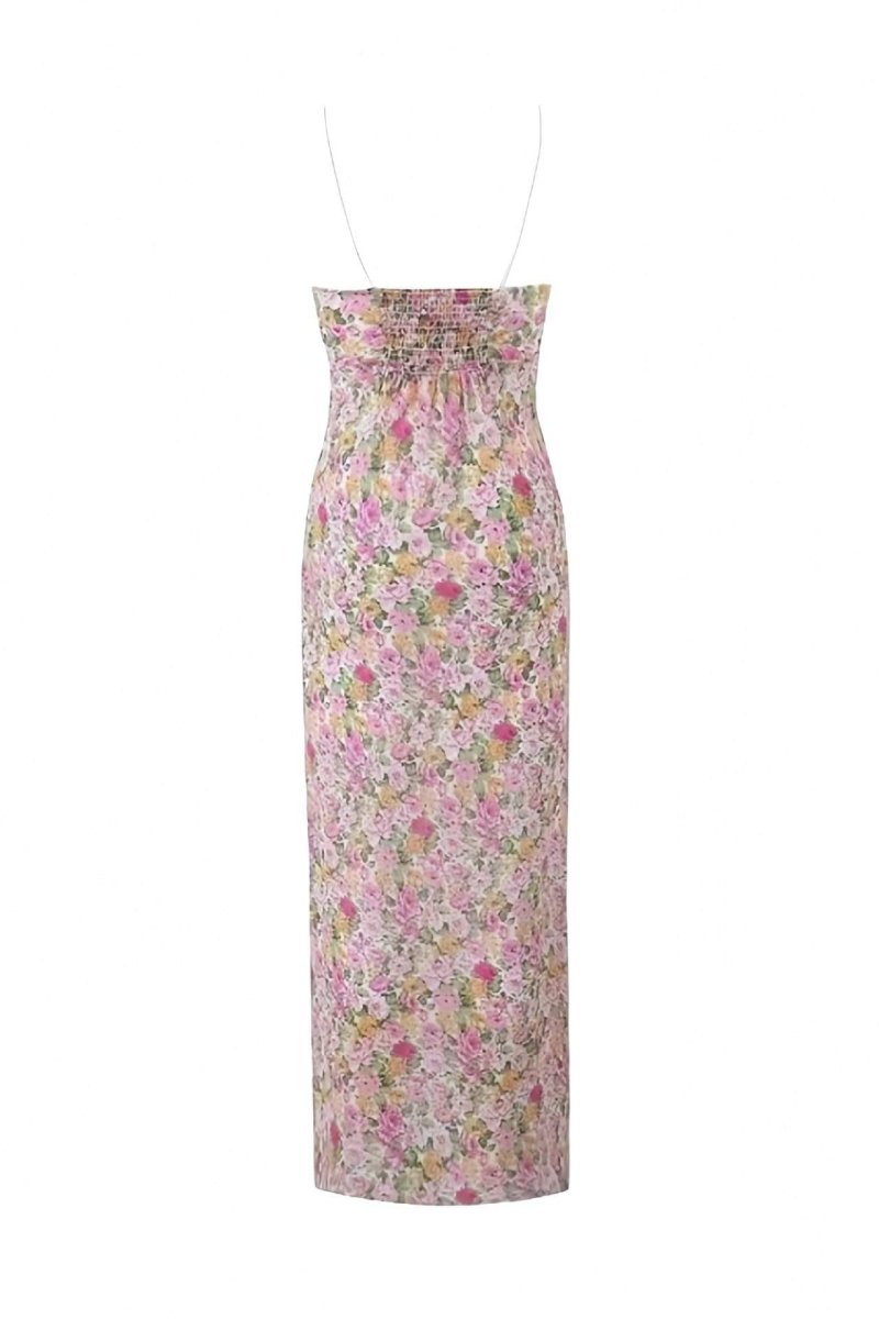 Angelica Printed Shirred Maxi Slip Dress