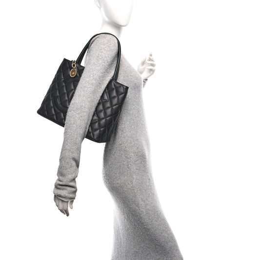 Caviar Quilted Medallion Tote Black