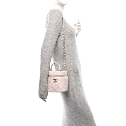 Lambskin Quilted Trendy Vanity Case Lilac