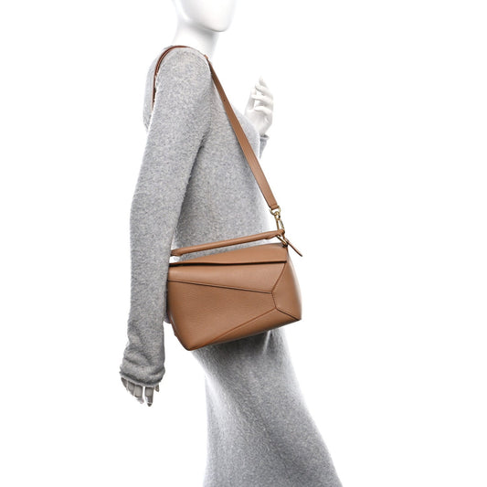 Grained Calfskin Small Puzzle Edge Bag Toffee