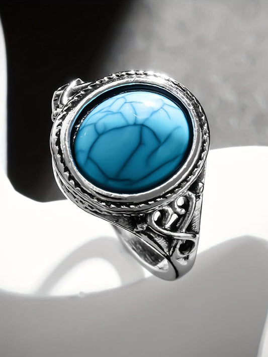 Anillo de plata de ley con exquisita piedra azul