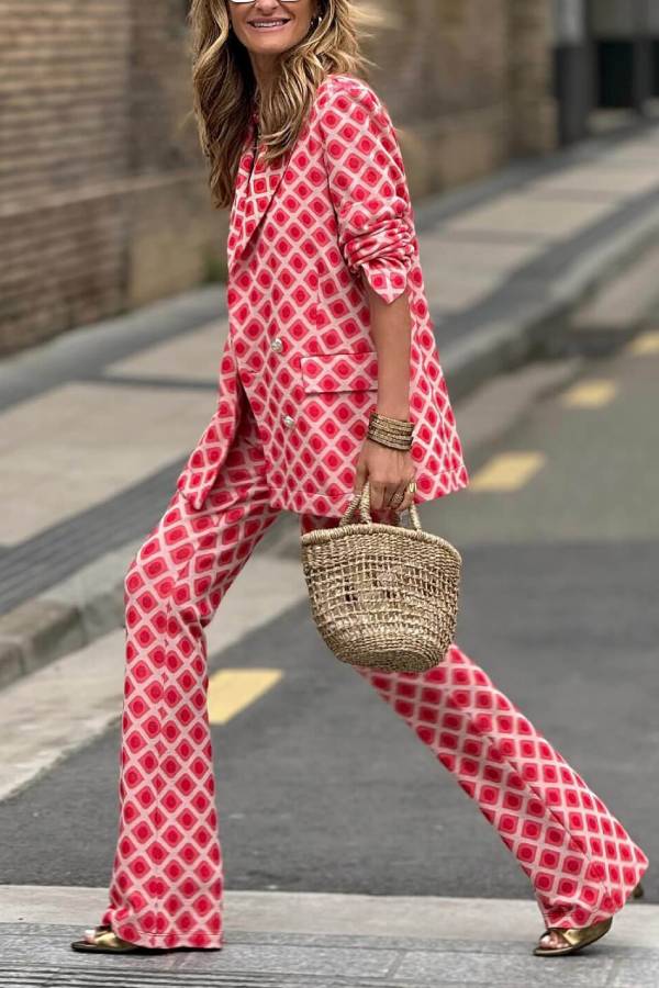 Blazer informal de manga larga con bolsillo y estampado geométrico