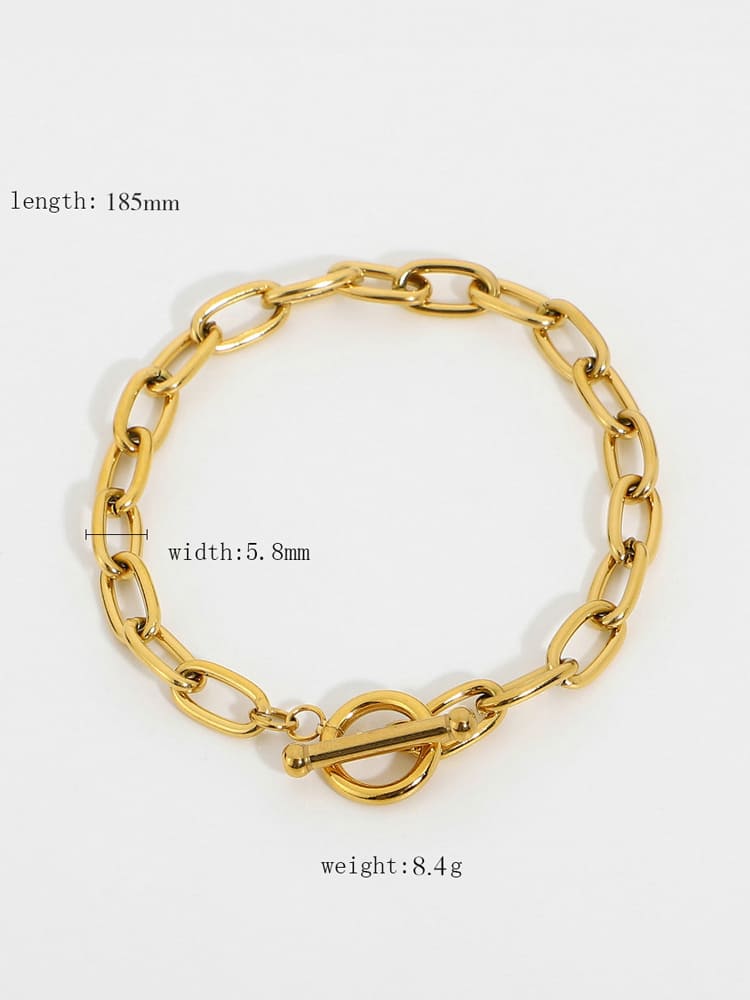 Pulsera de eslabones rectangulares con barra en T - Oro