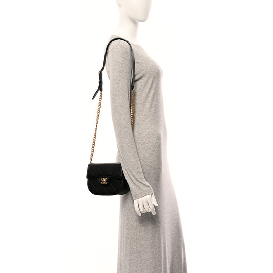 Calfskin Quilted Moon Messenger Black