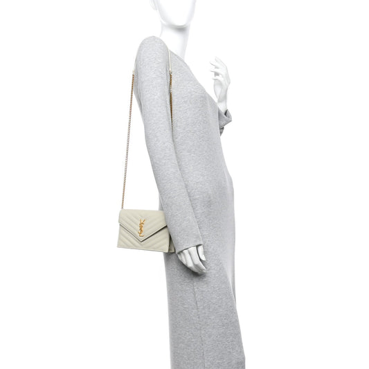 Grain De Poudre Matelasse Chevron Monogram Envelope Chain Wallet Crema Soft