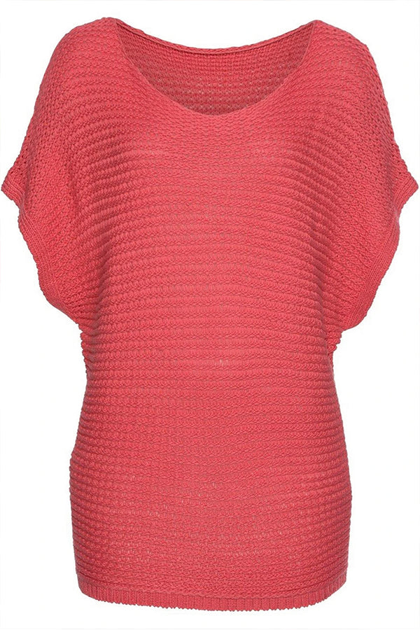Blusa holgada de manga murciélago de punto liso color arcilla roja