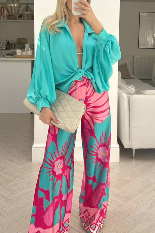 Pantalones anchos informales con estampado floral y personalidad holgada para el hogar