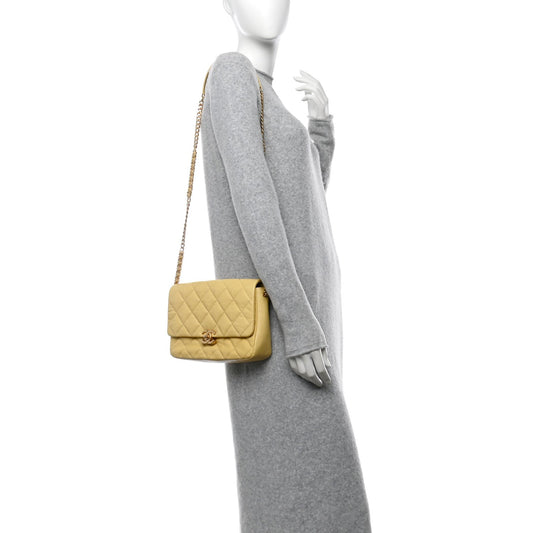 Shiny Caviar Quilted Large Chain Melody Flap Yellow