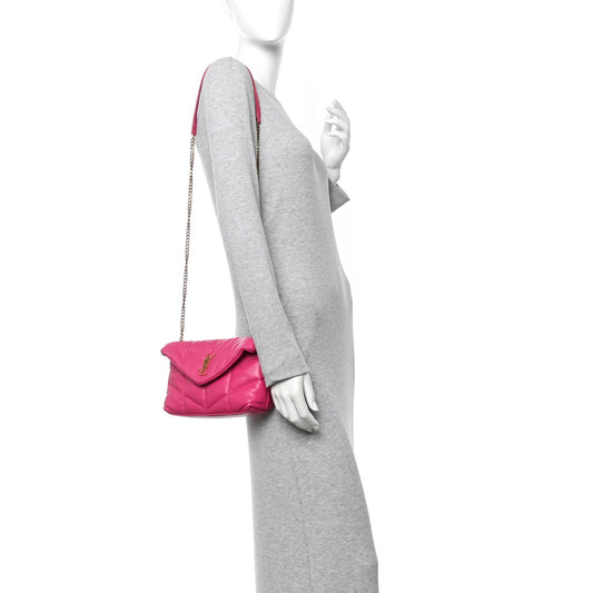 Lambskin Quilted Toy Loulou Puffer Monogram Chain Satchel Bubblegum