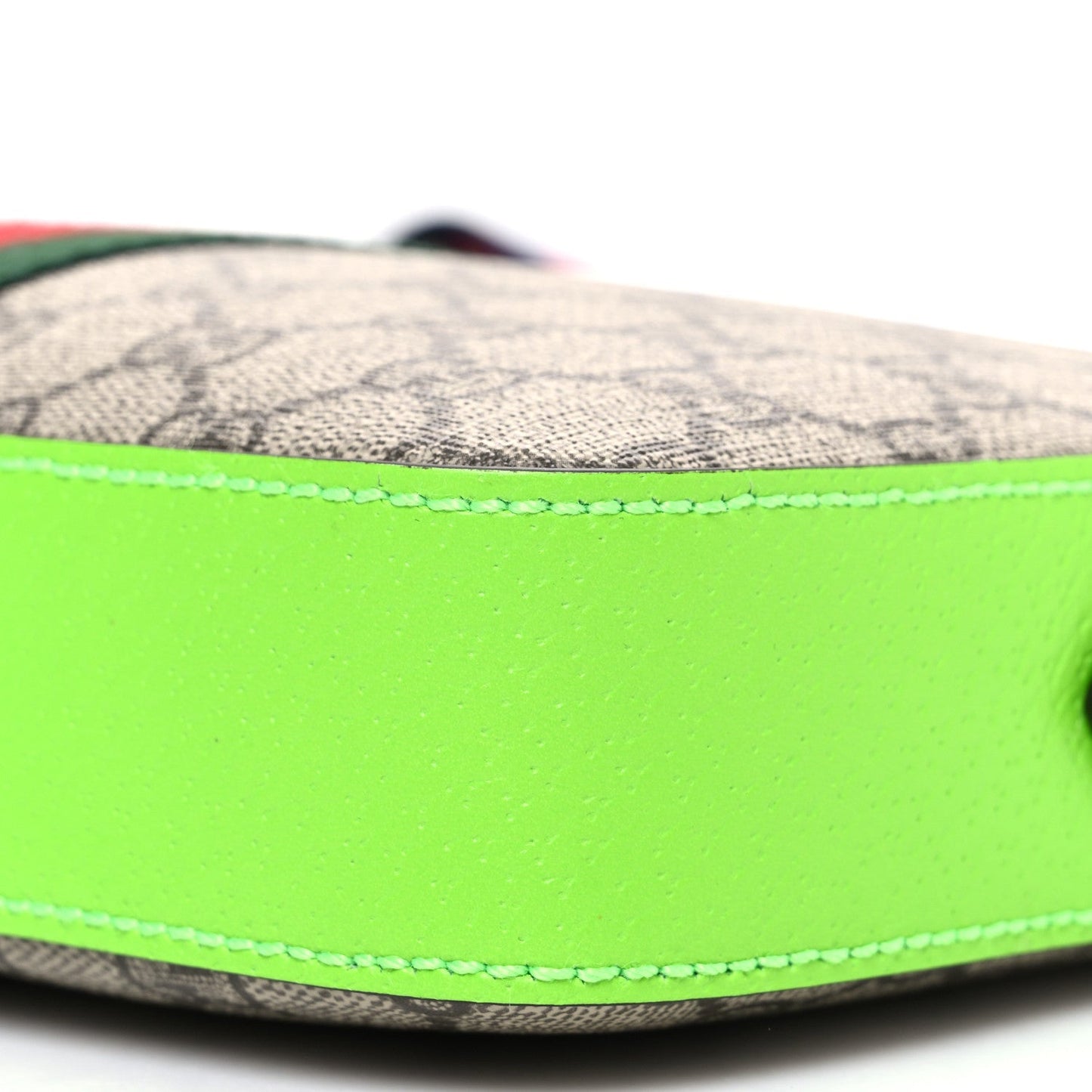 GG Supreme Monogram Textured Dollar Calfskin Web Ophidia Wristlet Shoulder Bag Beige Ebony Green
