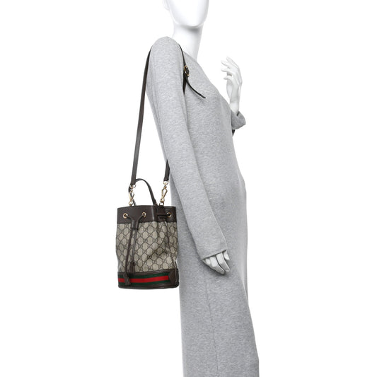 GG Supreme Monogram Web Small Ophidia Bucket Bag Brown