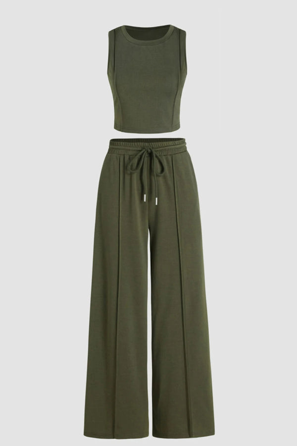 Conjunto de camiseta sin mangas corta y pantalones de pierna ancha en color verde jungla