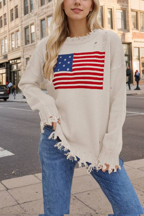 Suéter de moda con cuello redondo y bandera