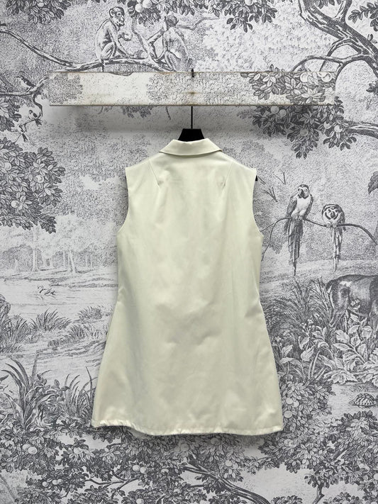 Prada 25 Sleeveless Dress Beige Cotton Polyester