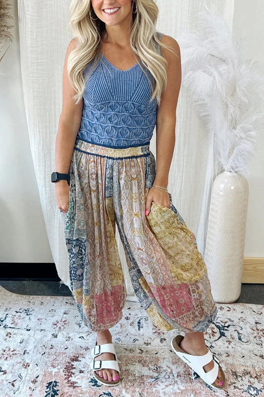 Pantalones harén con dobladillo con puños y bolsillos con estampado multibohemio Walter