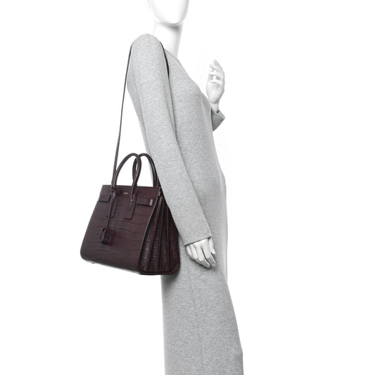 Calfskin Crocodile Embossed Small Sac De Jour Amarena