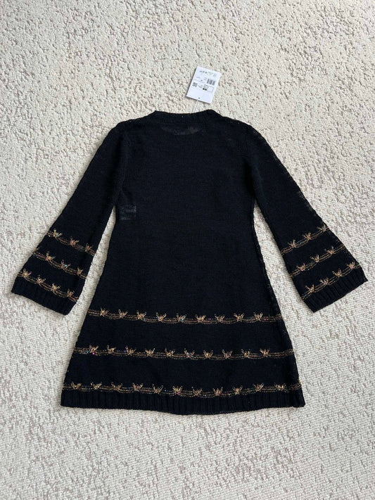 CC Butterfly-Trimmed Bell Sleeve Dress Black Wool 346483