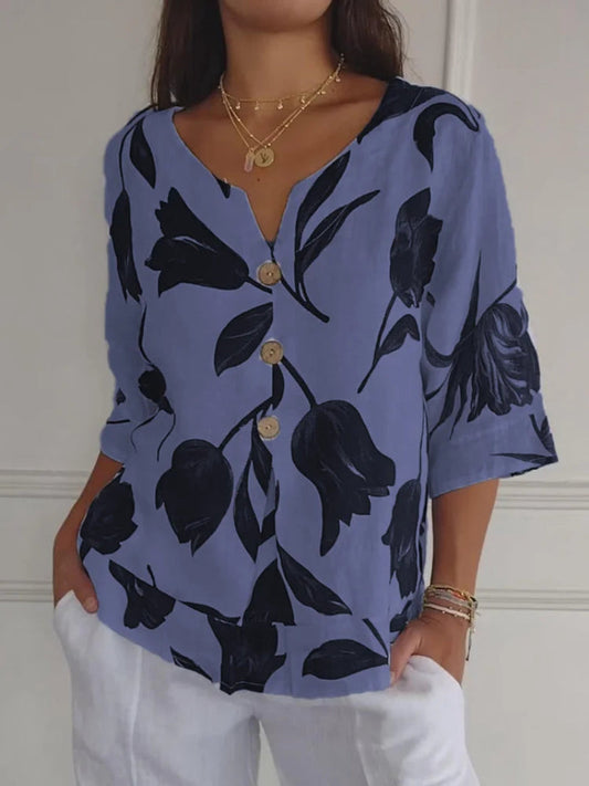 Chic V-Neck Floral Shirt | Ideal for Summer Casual Wear